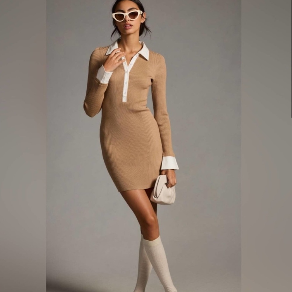 Anthropologie ribbed polo dress in tan